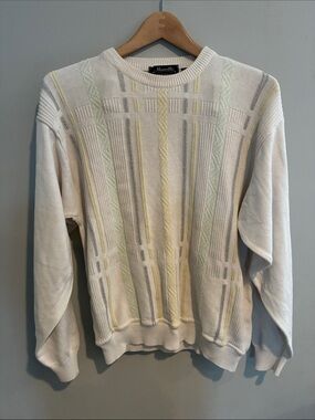 Men's Light Cream vintage Textured Crewneck Sweater by Marcello